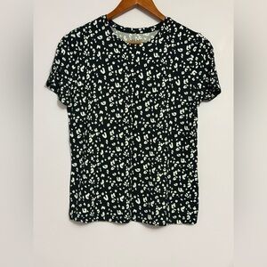 Nine West Black and White Leopard-Print Short Sleeve Tee